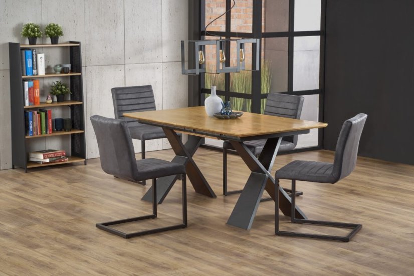 Jídelní rozkládací stůl CHANDLER –? 160x90x75 (+60), dub, černá Halmar