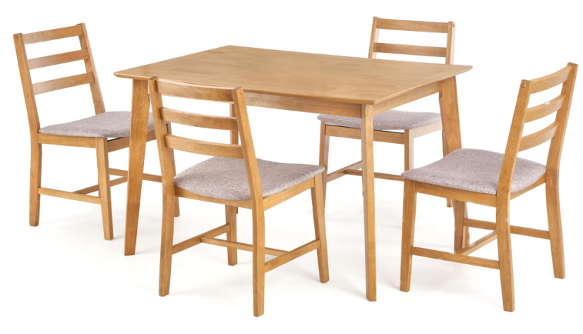 Jídelní set CORDOBA 1 + 4 – masiv, dekor světlý dub, látka Halmar