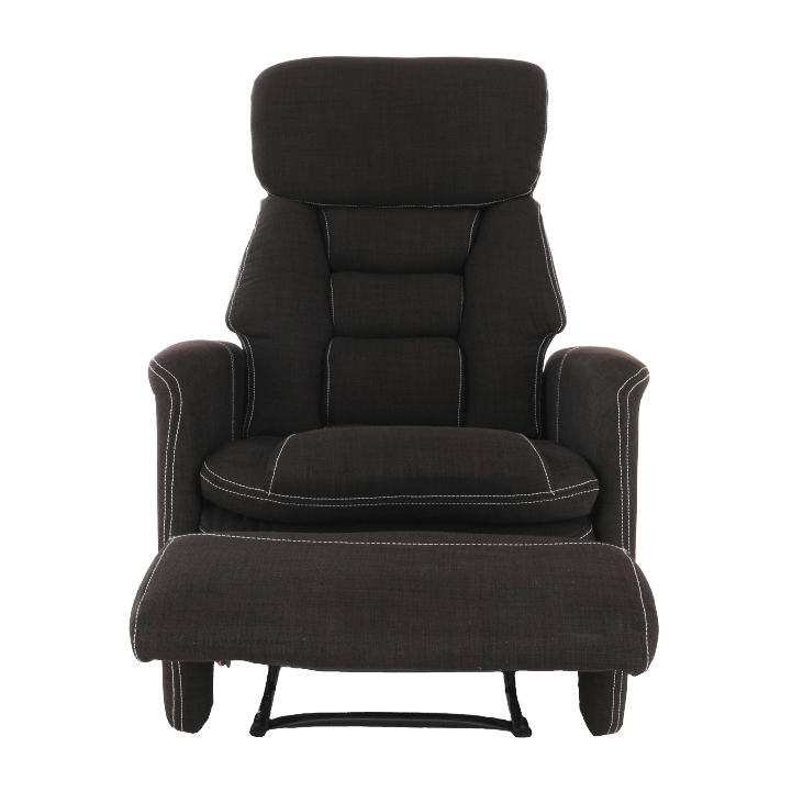 Relaxační TV křeslo KOMFY — výsuvná podnožka, hnědá látka, nosnost 150 kg