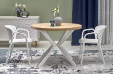 Jídelní kulatý rozkládací stůl PERONI –⁠ 100x100x75 (+150) dřevo, zlatý dub, bílá