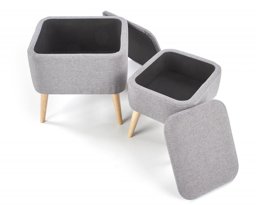 Set taburetov PULA s úložným priestorom– masív, látka, sivá