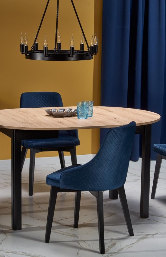 Jídelní kulatý rozkládací stůl RINGO – 102x102x76 (+40) dřevo, dub/černá Halmar