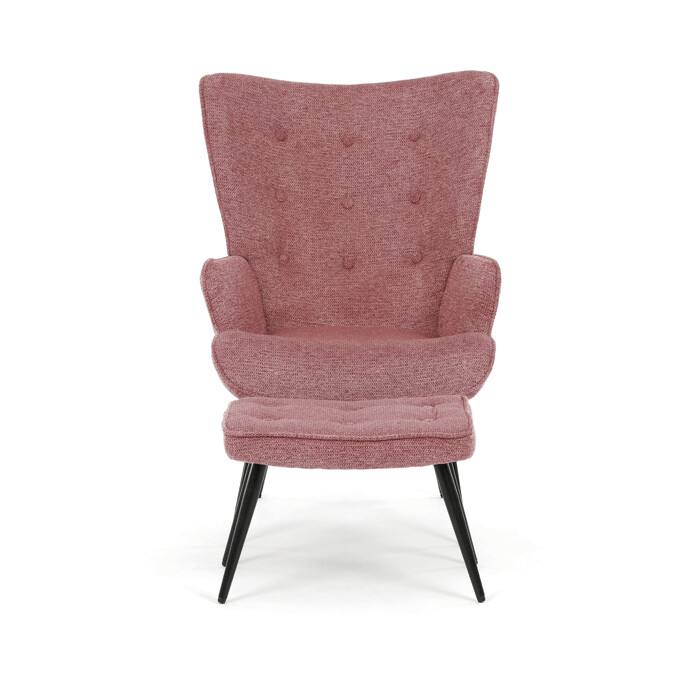 Luxusní relaxační křeslo NUVOLA s taburetem –  vodoodpudivá, sametová, růžová látka Autronic