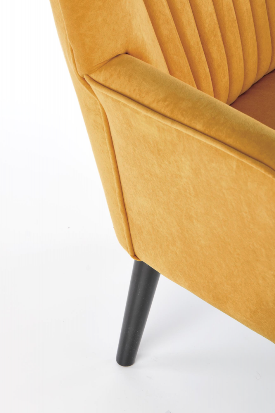 Relaxační křeslo ušák DELGADO — masiv, látka žlutá Halmar