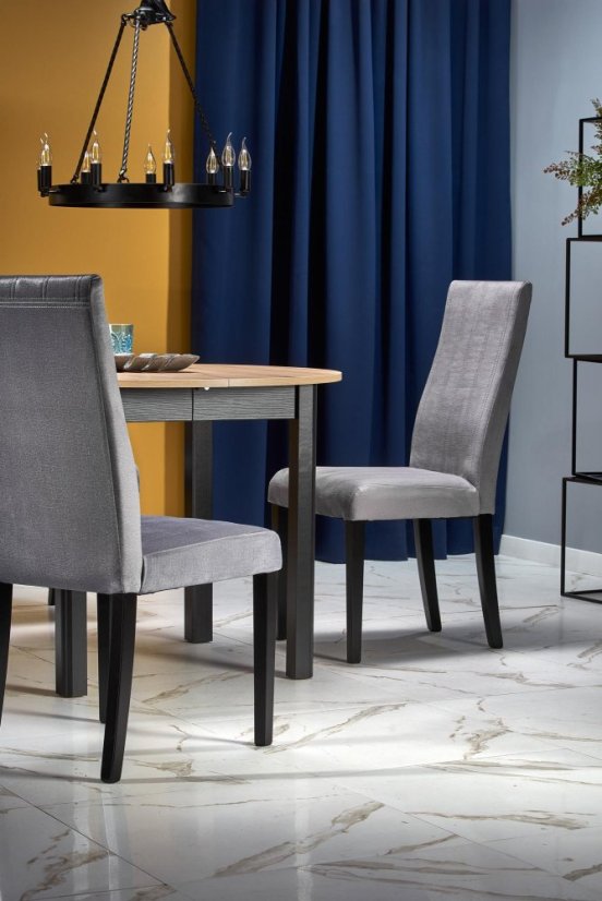 Jídelní kulatý rozkládací stůl RINGO – 102x102x76 (+40) dřevo, dub/černá Halmar