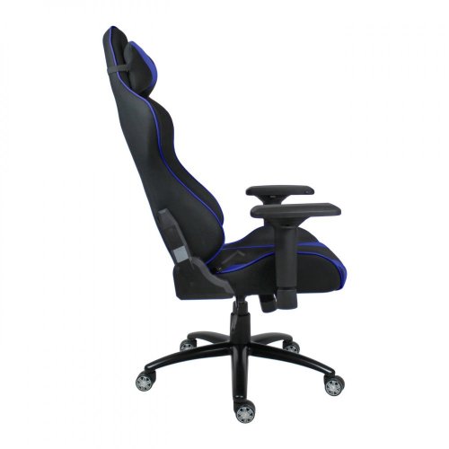 Herní židle IRON — látka, černá / modrá, nosnost 130 kg