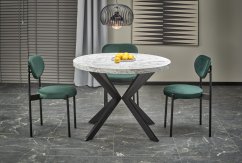 Jídelní kulatý rozkládací stůl PERONI – 100x100x75 (+150), dekor bílý mramor, černá Halmar