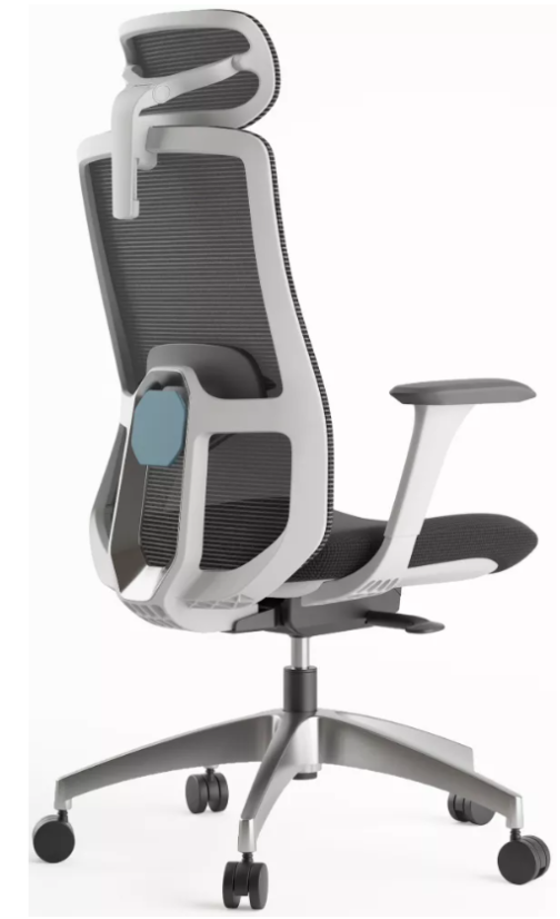 Ergonomická kancelárska stolička WISDOM s opierkou hlavy — sieťovina, sivý plast, nosnosť 120 kg, tmavo sivá Mercury star