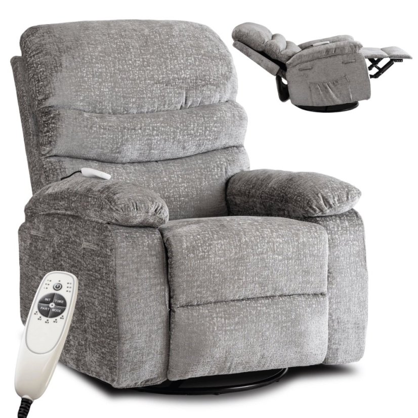 Luxusné masážne kreslo BRUCE – Rozkladacie, Sivé