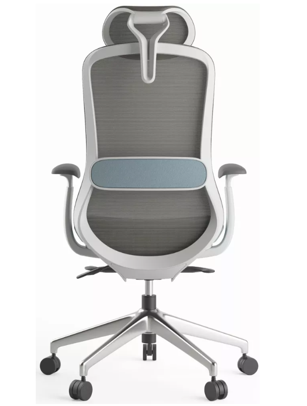 Kancelárska ergonomická stolička BESSEL s podhlavníkom — sieť, čierny plast, nosnosť 120 kg, modrá