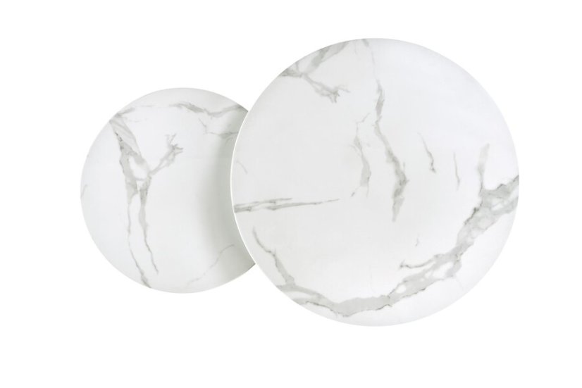 Set konferenčních stolků MERCURY — sklo, kov, dekor bílý mramor / stříbrná Halmar