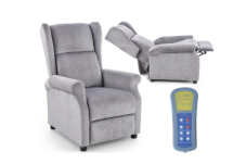Polohovací TV křeslo s masážní funkcí AGUSTIN - látka, šedá Halmar