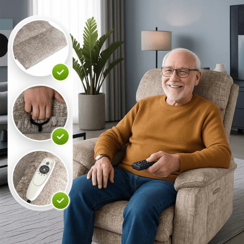 Masážne Kreslo BRUCE Polohovateľné — Béžové s masážnymi funkciami