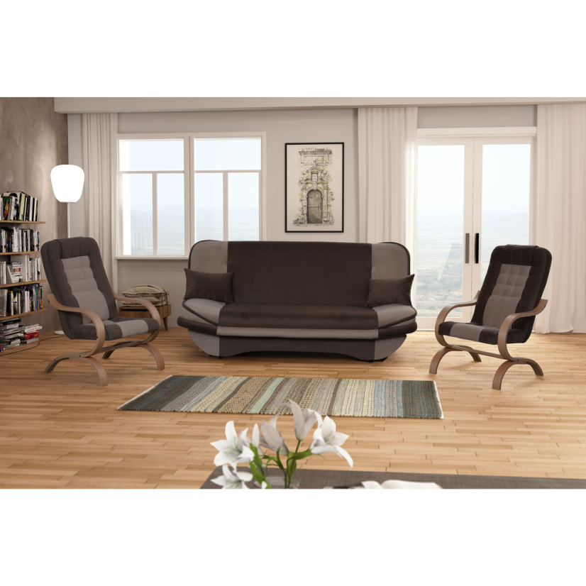 Relaxační křeslo GURU — masiv, látka, buk / hnědá Kondela