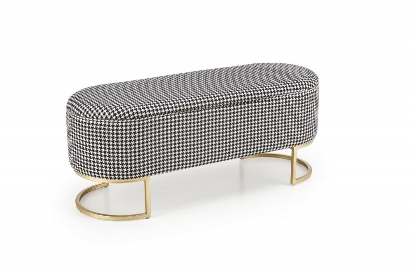 Taburet HARMONY s úložným priestorom - oceľ, látka, zlatá / čierno-biela