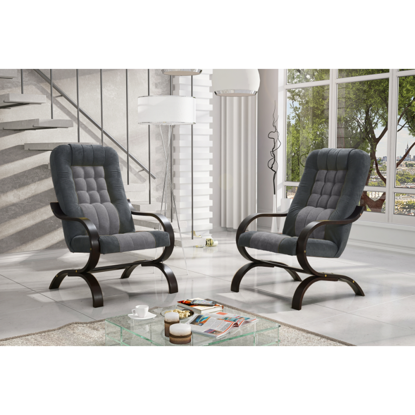 Relaxační křeslo GURU — masiv, látka, ořech / šedá Kondela