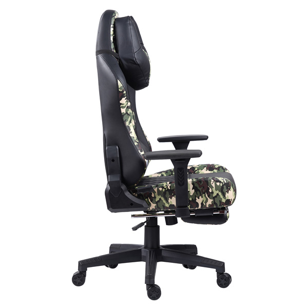 Herní křeslo Marvo CH-134 s podnožkou – PU kůže, černá / army, nosnost 150 kg