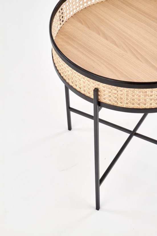 Konferenčný stolík LANIPA –⁠ kov/drevo, čierna/ratan