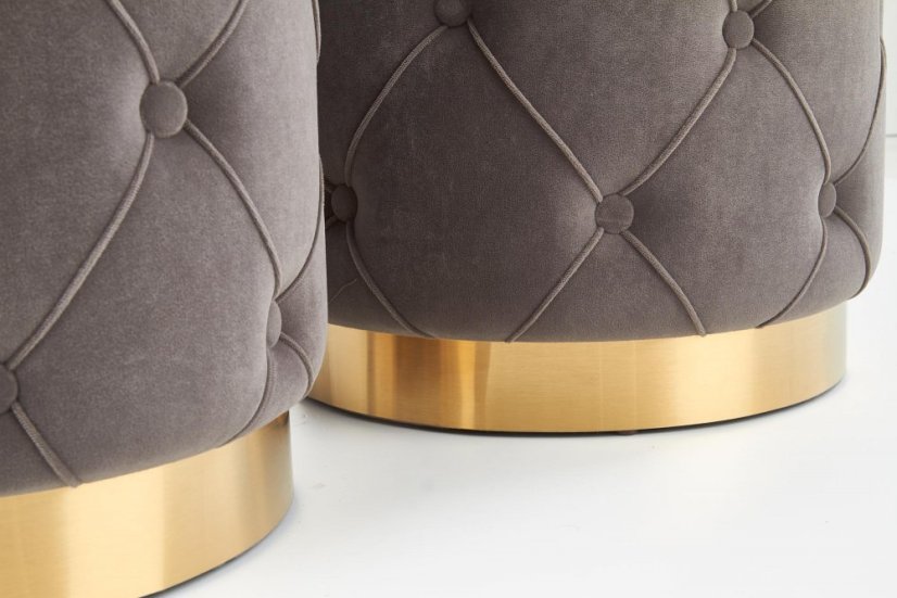 Set taburetov POLLY s úložným priestorom – zamat, kov, viac farieb - POLLY: Sivý