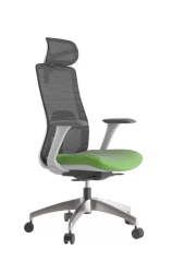 Ergonomická kancelárska stolička WISDOM s opierkou hlavy — sieťovina, sivý plast, nosnosť 120 kg, zelená Mercury star