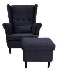 Kreslo VISBY s podnožkou a úložným priestorom – masívne drevo, pet friendly, látka, antracit