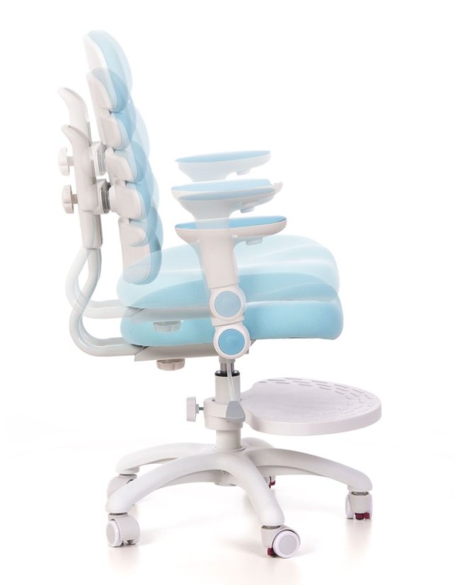 Detská rastúca stolička GRIDDY — látka, biela / modrá