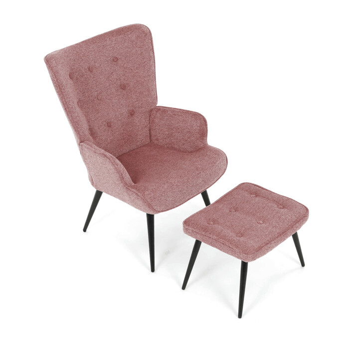 Luxusní relaxační křeslo NUVOLA s taburetem –  vodoodpudivá, sametová, růžová látka Autronic