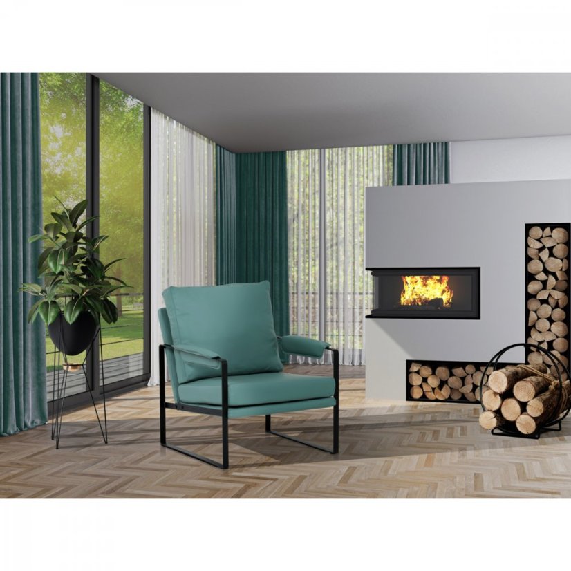 Dizajnové kreslo TUVIN — kov, ekokoža, modrá