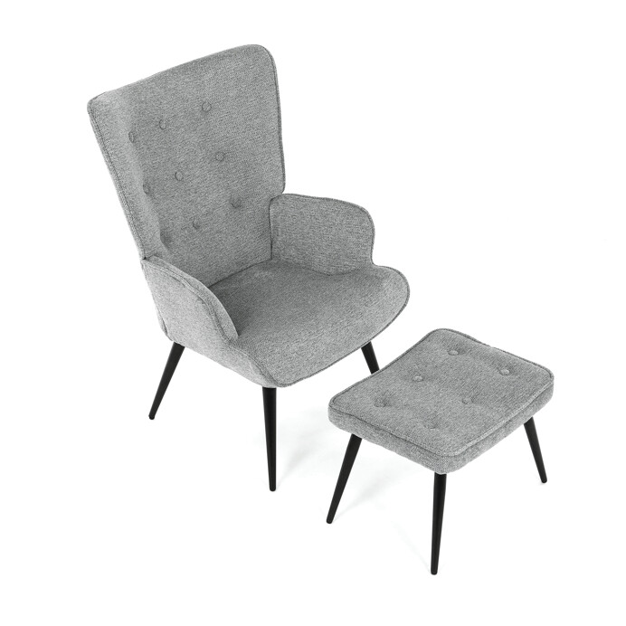 Luxusní relaxační křeslo NUVOLA s taburetem –  vodoodpudivá, sametová, šedá látka