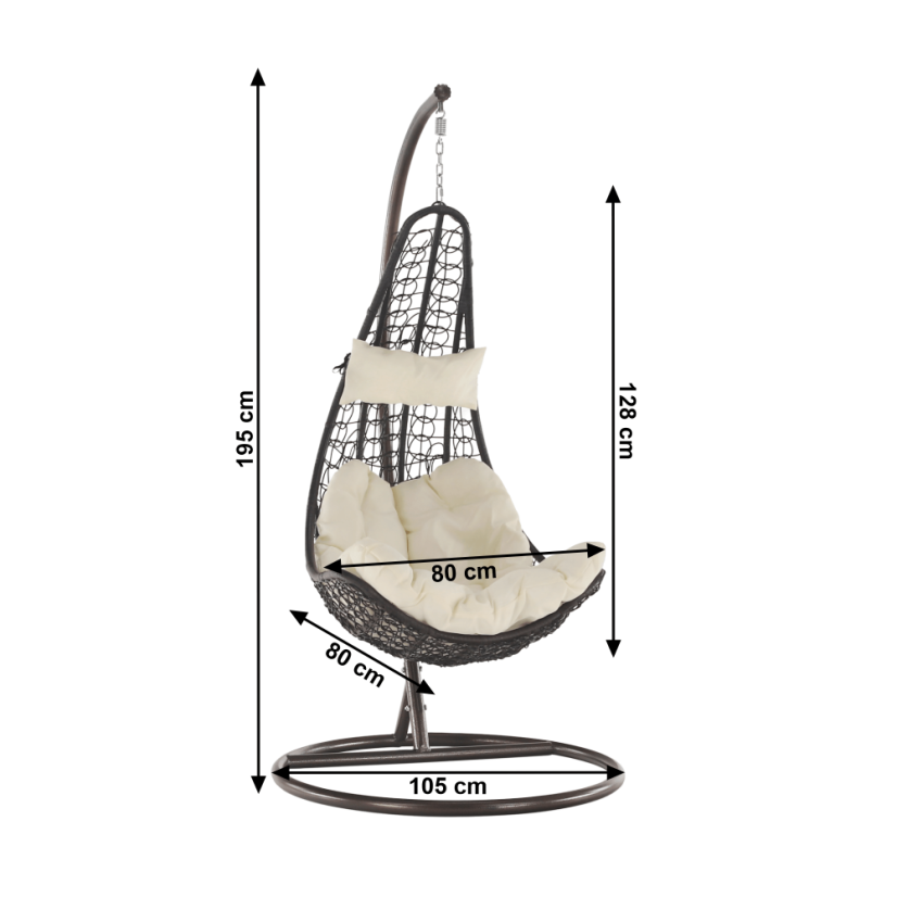 Závěsné křeslo KALEA — hnědá, krémová látka, nosnost 130 kg Kondela