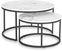 Elegantná sada stolíkov DAFNE MAX, biely mramor a čierny kov Meble Elite