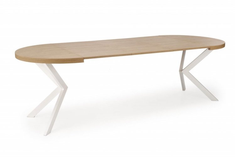Jídelní kulatý rozkládací stůl PERONI –⁠ 100x100x75 (+150) dřevo, zlatý dub, bílá