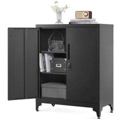 Elegantná čierna kovová komoda ALBUS – 80x40x90 cm s policami Autronic