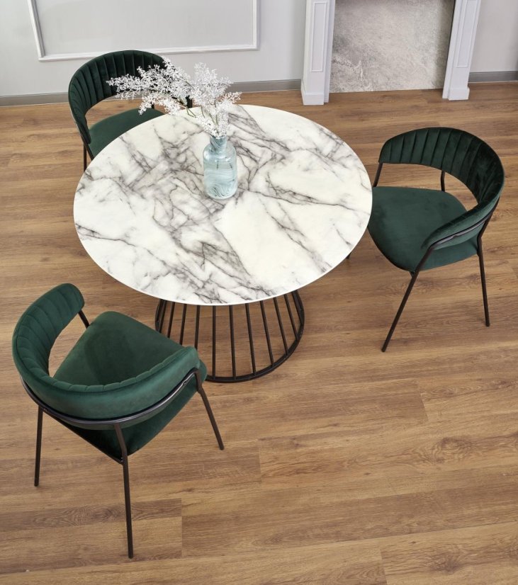 Jídelní kulatý stůl BRODWAY — průměr 110 cm, dekor bílý mramor / černá Halmar