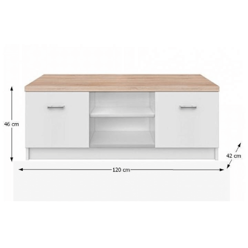 TV stolek TOPTY — 120x42x46, dub sonoma, bílá Kondela