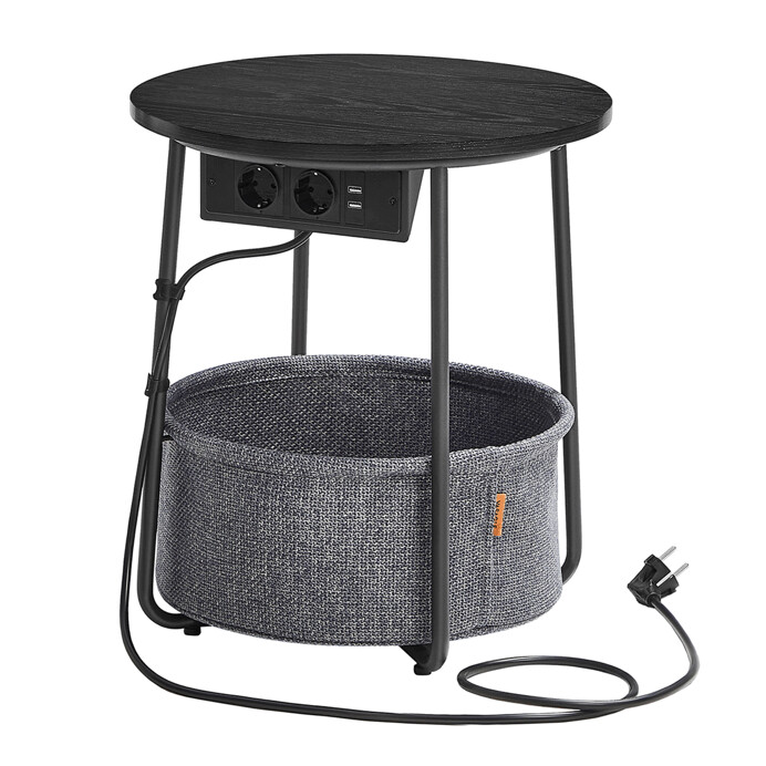 Odkládací stolek FLOW s USB a zásuvkou – černý MDF, 45x45x50cm Autronic