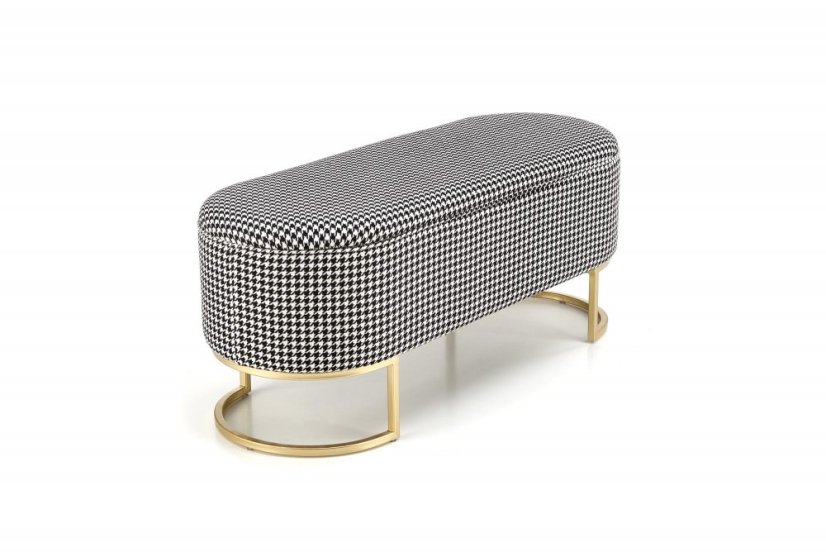 Taburet HARMONY s úložným priestorom - oceľ, látka, zlatá / čierno-biela