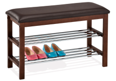 Botník s odkladacími policami – drevo, koženka, hnedá