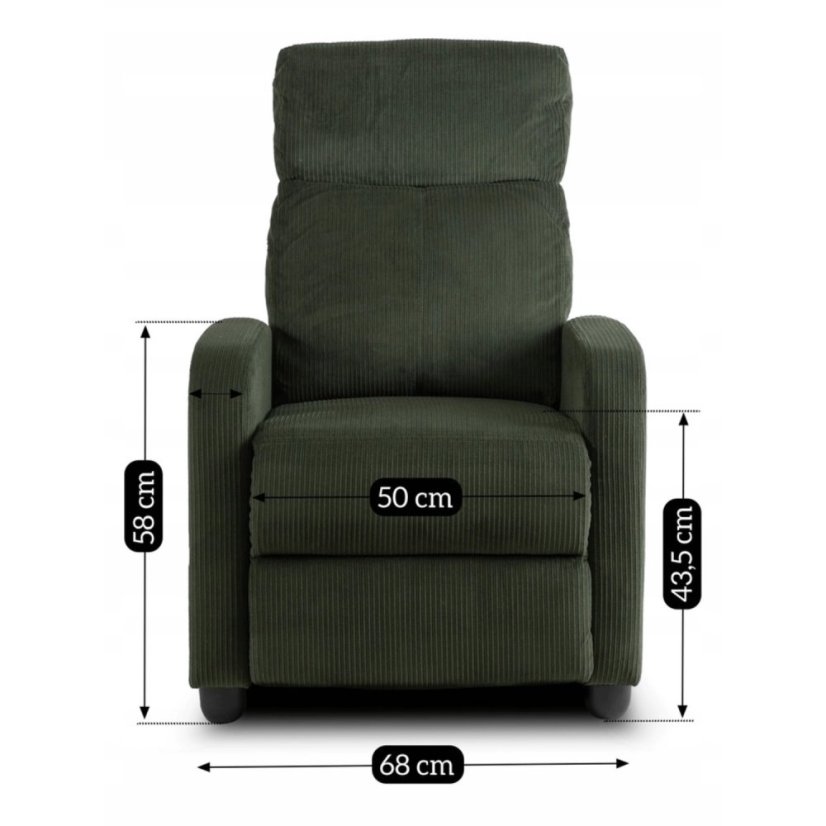 Kreslo DANNY — zelené, manšestr, polohovateľné