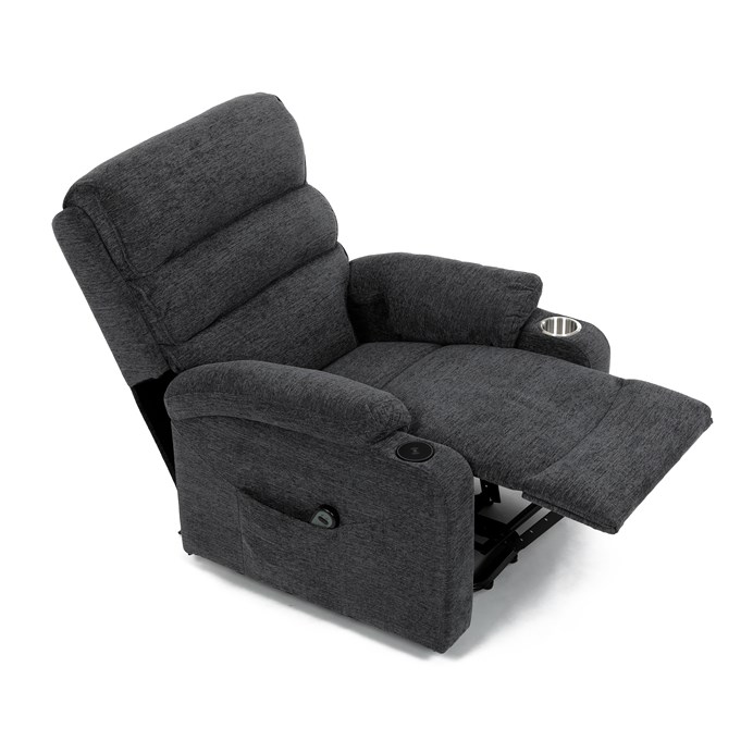 Relaxační křeslo s elektrickým polohováním HOMER - látka, šedá