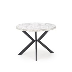 Jídelní kulatý rozkládací stůl PERONI – 100x100x75 (+150), dekor bílý mramor, černá Halmar