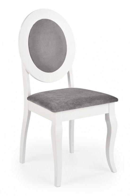 Jídelní židle BAROCK – masiv, látka, bílá/šedá Halmar