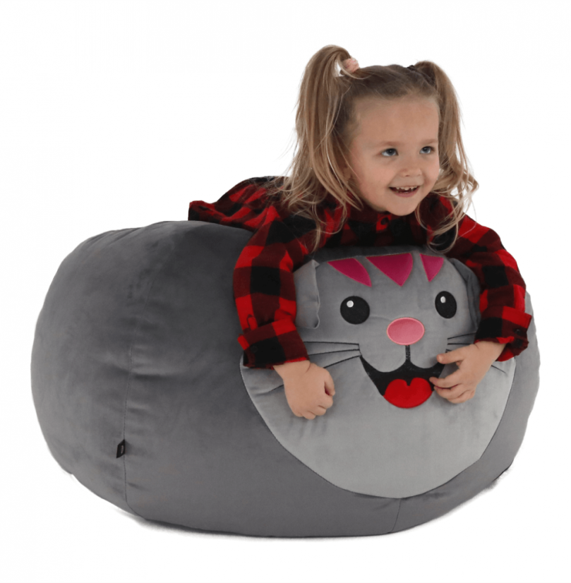 Detský sedací vak BABY s mačičkou — 60×45, sivá