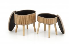 Set taburetů TICO s úložným prostorem - dřevo, látka, přírodní / hnědá Halmar