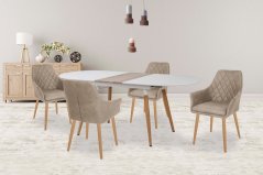 Jídelní kulatý rozkládací stůl CALIBER – 160x90x76 (40) dub sonoma, bílý Halmar