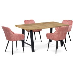 Jídelní stůl HALDEN – 160x90 cm, MDF dekor dub / kov černý mat