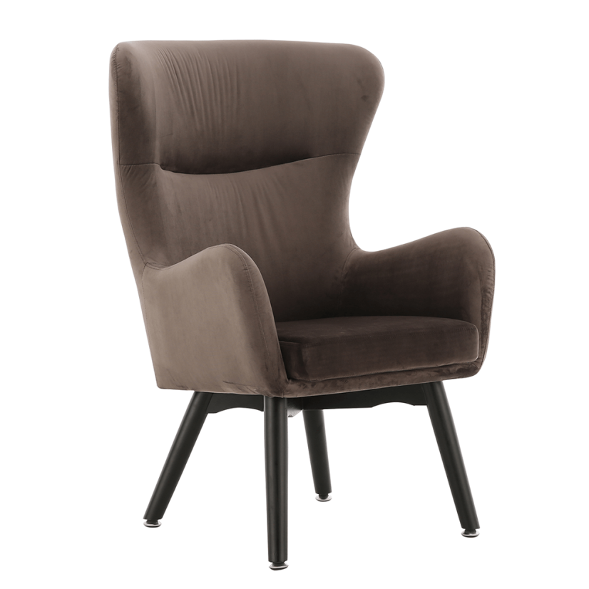 Designové relaxační křeslo TENAL— dřevo/látka Velvet/šedohnědá Kondela