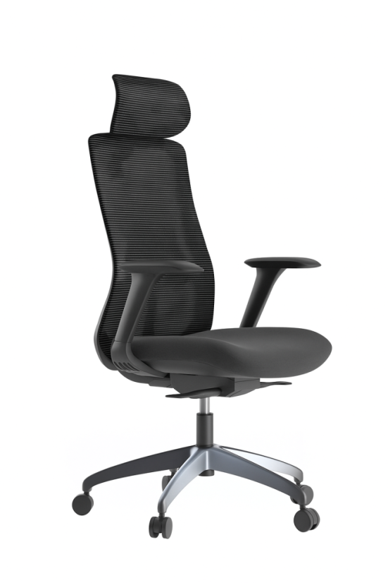 Kancelárska ergonomická stolička WISDOM s podhlavníkom - sieť, čierny plast, nosnosť 120 kg, viac farieb - Farebné prevedenie WISDOM: tmavo šedá