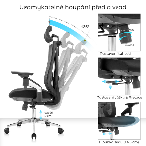 Kancelářská ergonomická židle VERTE X — černá, nosnost 150 kg