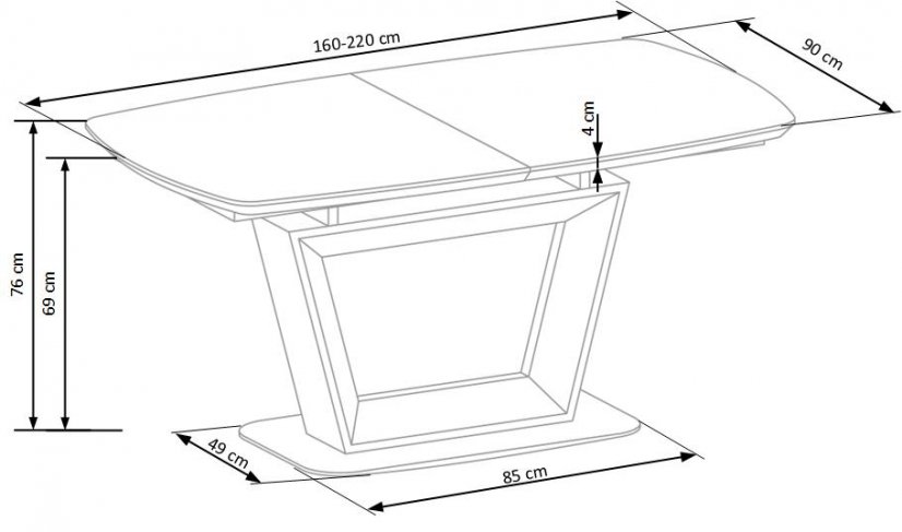 Jídelní rozkládací stůl BLACKY –⁠ 160x90x76 (+60), dub
